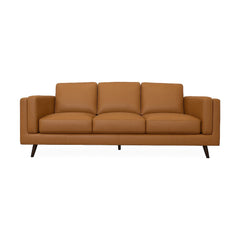 Eager top-grain leather sofa in camel on a white studio background, side pillow attached to each arm - What&