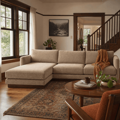 Highland Sectional in Nantes Brown LHF styled in a Portland living room - Whats New Furniture