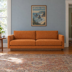 Highland Sofa in Canna Pumpkin in a styled Portland living room - Whats New Furniture Portland OR
