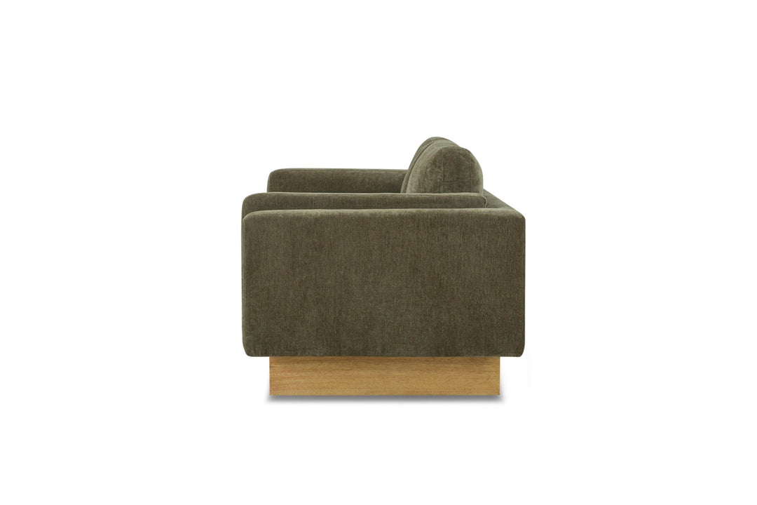 Lovejoy 2-Seater Sofa in Moss Olive Green, side profile — low modern loveseat — What&