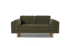 Lovejoy 2-Seater Sofa in Moss Olive Green recycled fabric, front view — Portland private-label loveseat — What&