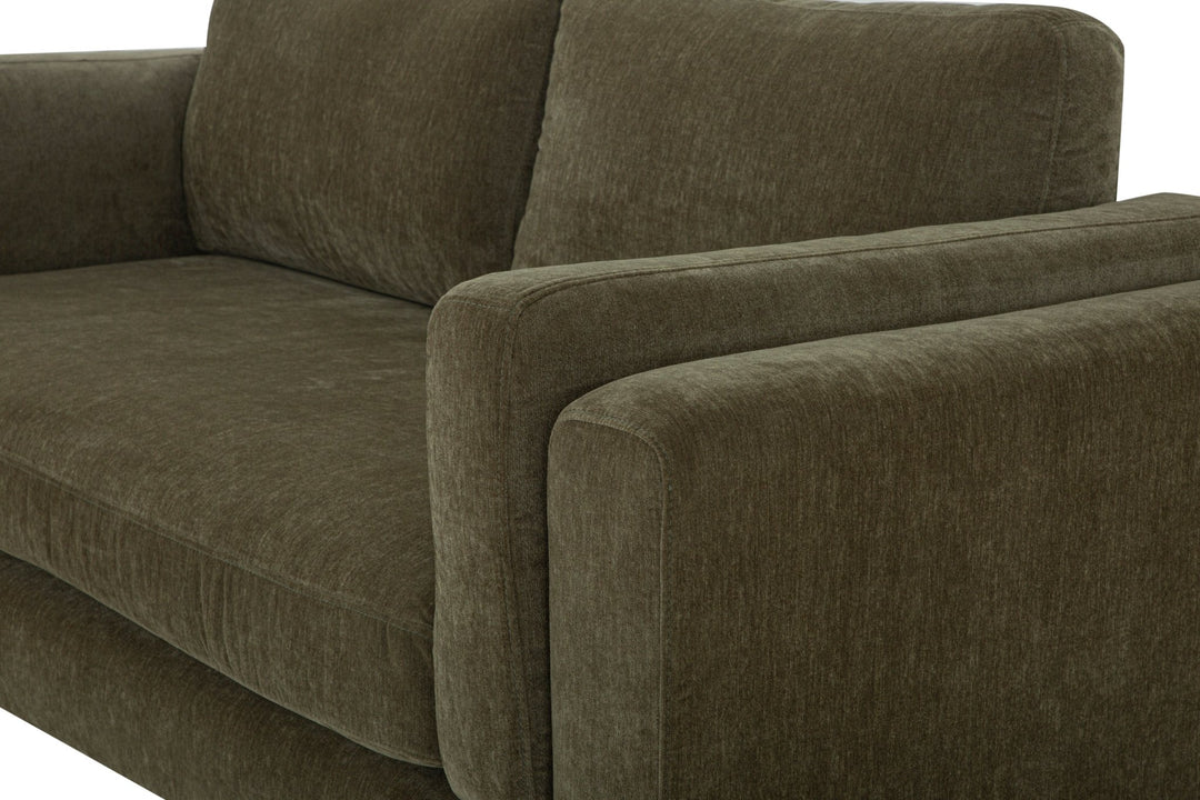 Lovejoy 2-Seater Sofa — squared track arm and seam detail in Moss Olive Green — What&