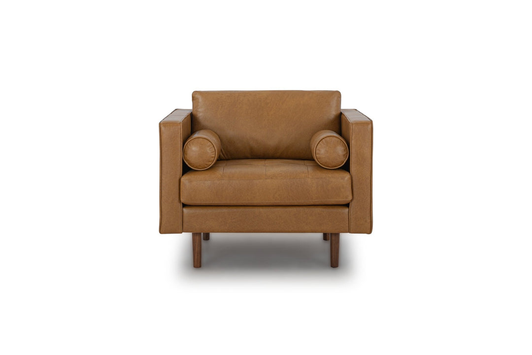 Macadam Leather Chair in Steamboat Camel front view - chair by What's New Furniture - Whats New Furniture Portland OR