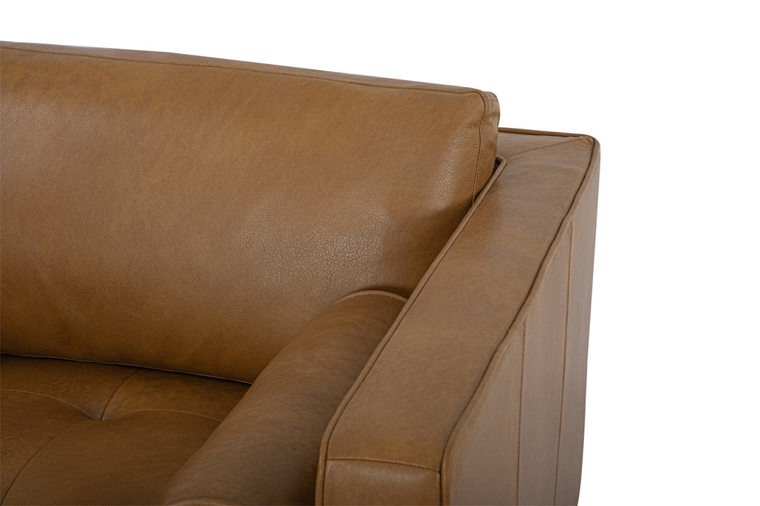 Macadam Leather Chair in Steamboat Camel fabric detail view - chair by What&