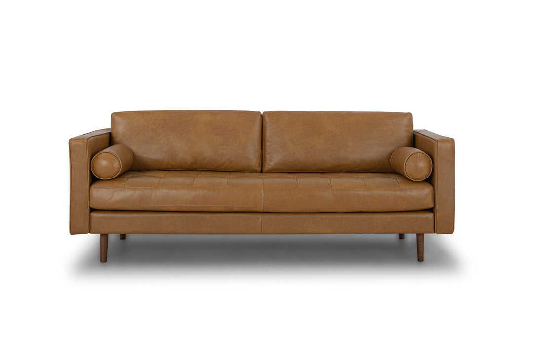 Macadam Leather Sofa in Steamboat Camel front view - sofa by What's New Furniture - Whats New Furniture Portland OR