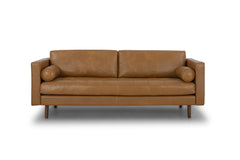 Macadam Leather Sofa in Steamboat Camel front view - sofa by What&