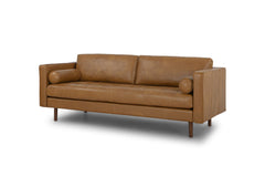 Macadam Leather Sofa in Steamboat Camel angle view - sofa by What&