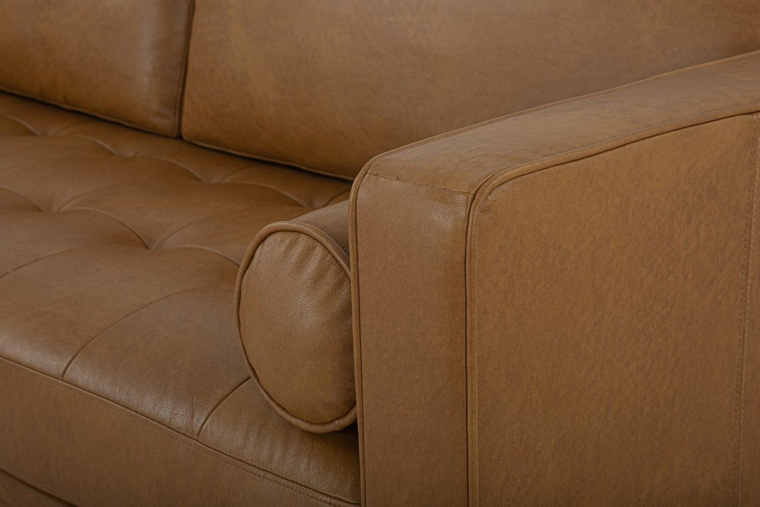 Macadam Leather Sofa in Steamboat Camel fabric detail view - sofa by What&