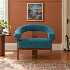 Marquam Accent Chair in Moss Turquoise in a styled Portland living room - Whats New Furniture Portland OR