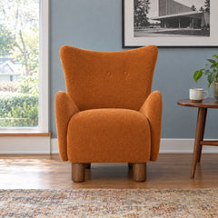 Monroe Accent Wing Chair in Canna Pumpkin in a styled Portland living room - Whats New Furniture Portland OR