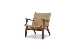 Drummond Accent Chair in walnut frame with woven danish cord — front three-quarter angle — What&