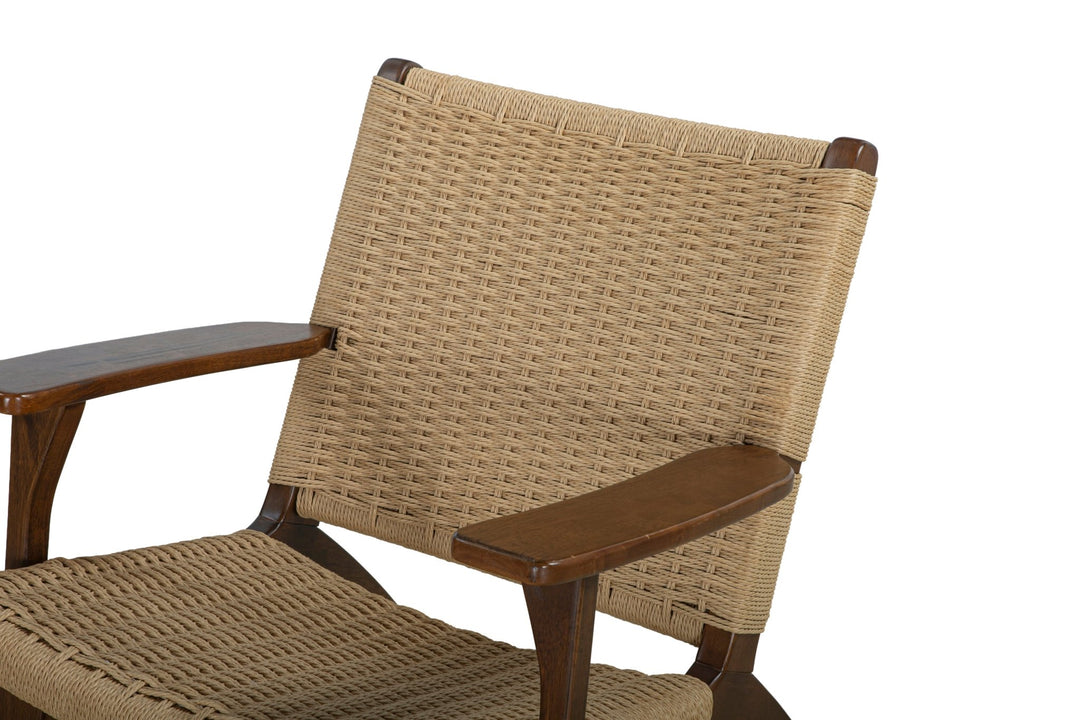 Drummond Accent Chair in walnut frame with woven danish cord — fabric and detail closeup — What&