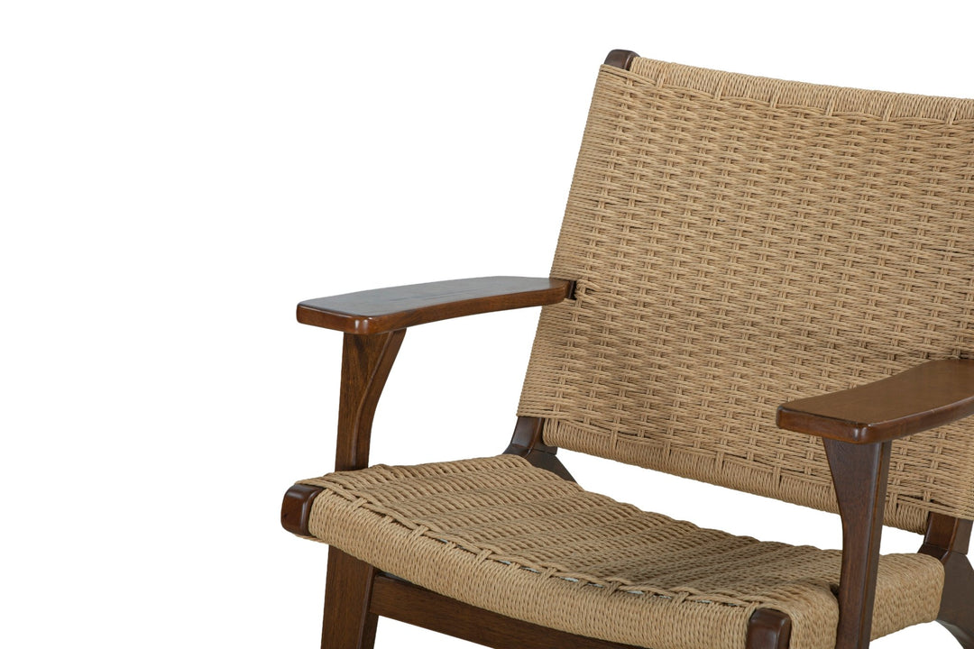 Drummond Accent Chair in walnut frame with woven danish cord — fabric and detail closeup — What&