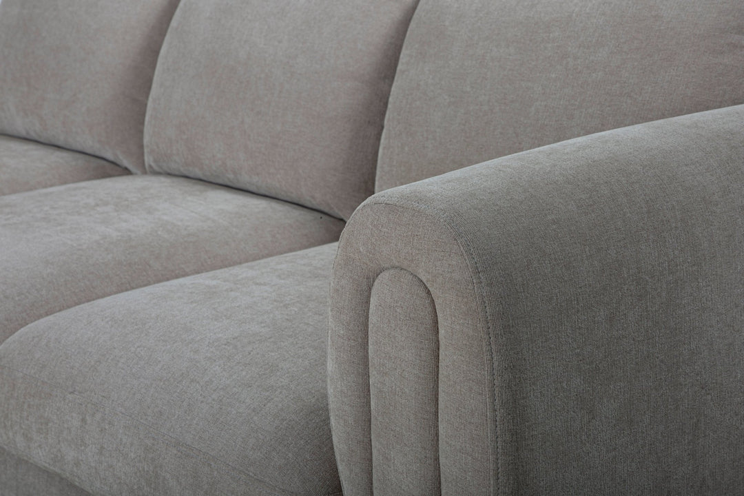 Fairhaven 3-Seater Sofa in Dine Latte greige — fabric and detail closeup — What&