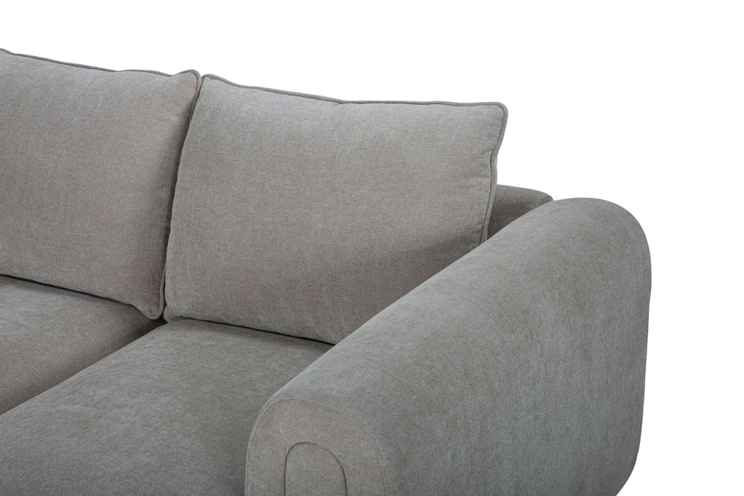 Fairhaven 3-Seater Sofa in Dine Latte greige — fabric and detail closeup — What&