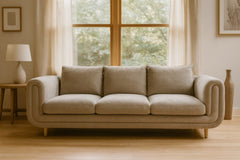 Fairhaven 3-Seater Sofa in Dine Latte greige styled in a Pacific Northwest living room — What&