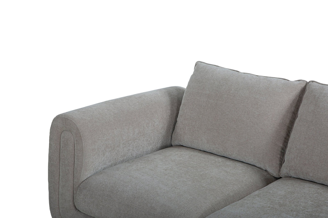 Fairhaven 3-Seater Sofa in Dine Latte greige — fabric and detail closeup — What&