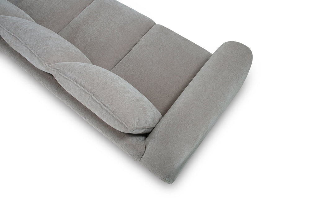 Fairhaven 3-Seater Sofa in Dine Latte greige — fabric and detail closeup — What&
