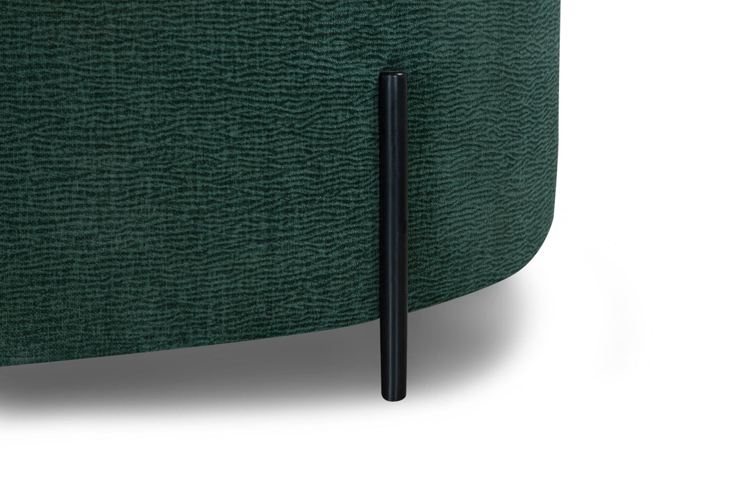 Fulton Round Storage Ottoman in emerald green — fabric and detail closeup — What&