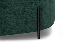Fulton Round Storage Ottoman in emerald green — fabric and detail closeup — What&