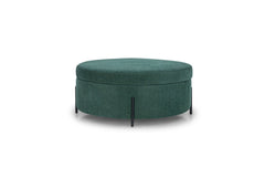 Fulton Round Storage Ottoman in emerald green — side view — What&