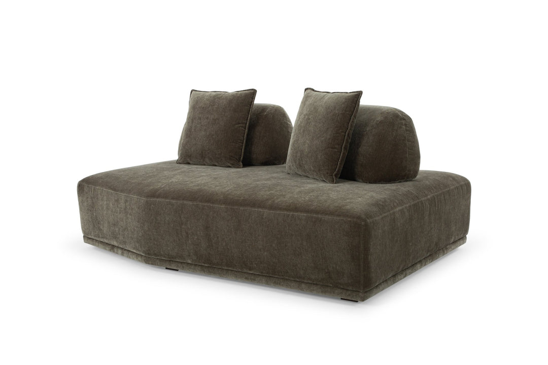 Garden Ottoman in moss olive green — front three-quarter angle — What&