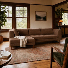 The Hawthorne Sectional in Ruby Walnut LHF styled in a Portland living room - Whats New Furniture