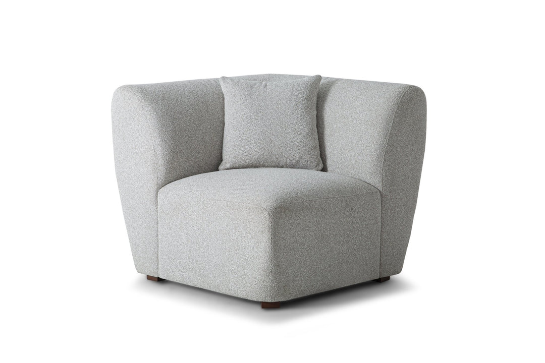 Hayden Modular Sectional corner piece in Vista Champagne speckled grey bouclé — build-your-own curved sectional — What&