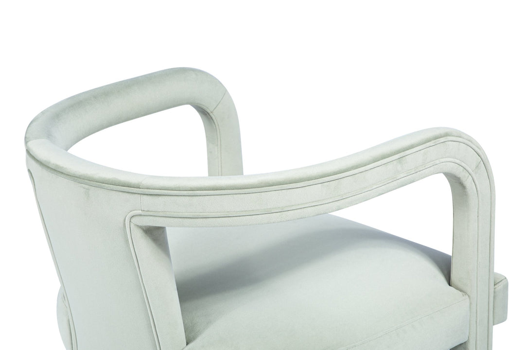 Knowles Accent Chair in moss green — fabric and detail closeup — What&