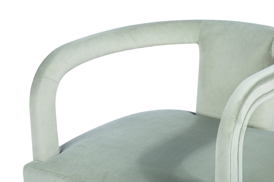 Knowles Accent Chair in moss green — fabric and detail closeup — What&