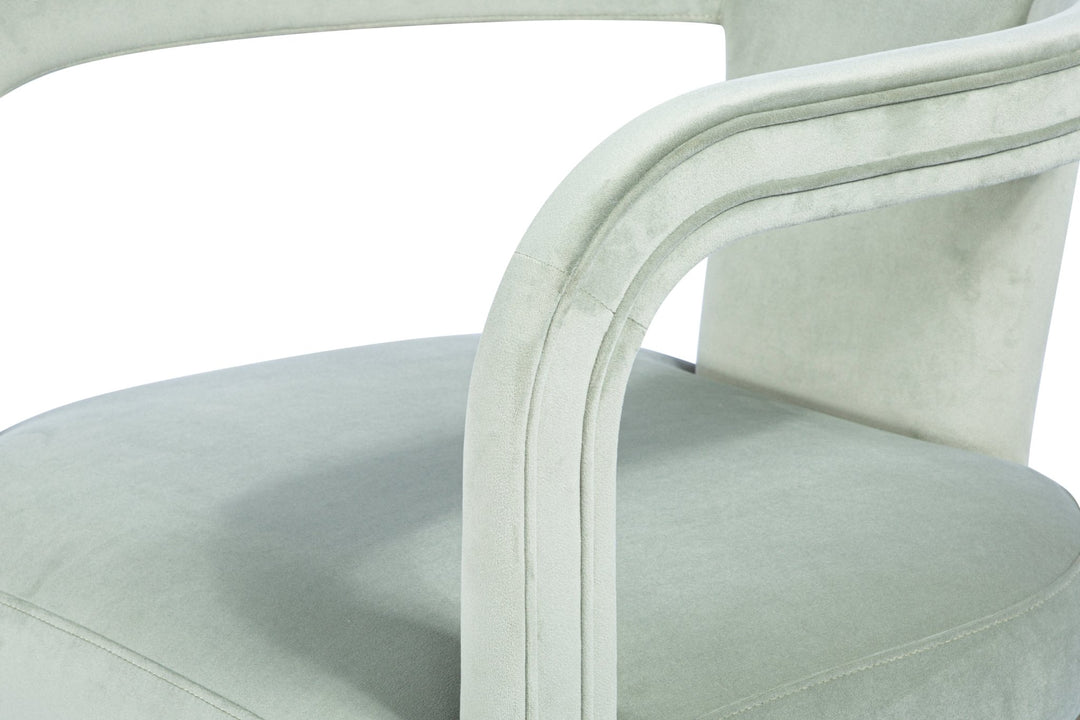 Knowles Accent Chair in moss green — fabric and detail closeup — What&