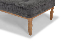 Lewis Fabric-Top Coffee Table in anthracite tufted top on wood frame — fabric and detail closeup — What&
