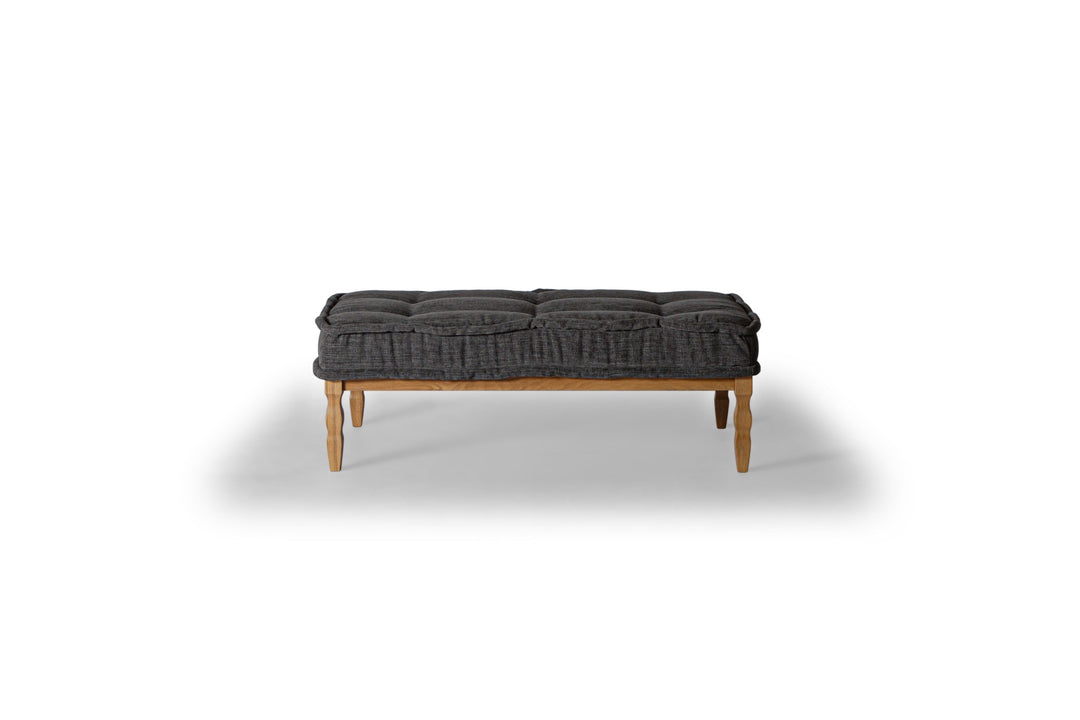 Lewis Fabric-Top Coffee Table in anthracite tufted top on wood frame — front view — What&