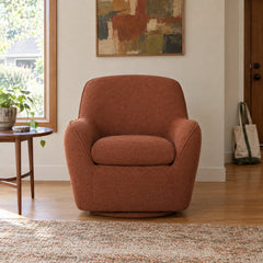 Tillamook Swivel Accent Chair in Cute Burnt Umber in a styled Portland living room - Whats New Furniture Portland OR