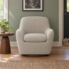 Tillamook Swivel Accent Chair in Milan Linen in a styled Portland living room - Whats New Furniture Portland OR