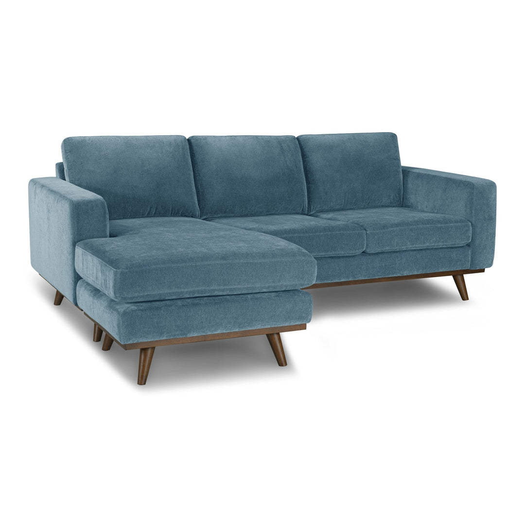 Glenwood Reversible Sectional in Moss Turquoise fabric - angled three-quarter view - mid-century modern sectional - Whats New Furniture Portland OR