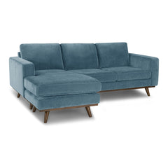 Glenwood Reversible Sectional in Moss Turquoise fabric - angled three-quarter view - mid-century modern sectional - Whats New Furniture Portland OR