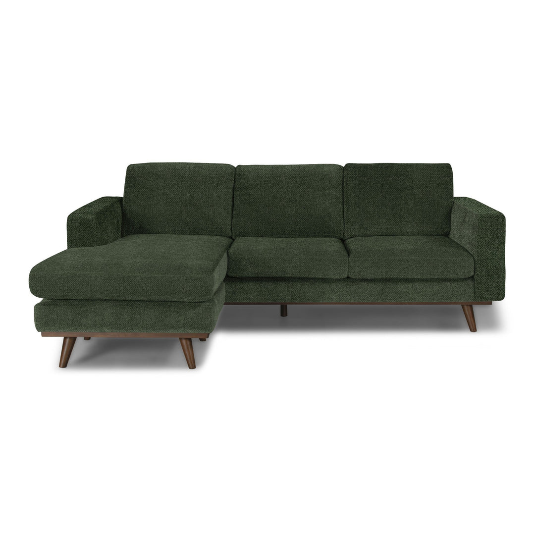 Glenwood Reversible Sectional in Moss Olive Green fabric - front view - mid-century modern sectional - Whats New Furniture Portland OR