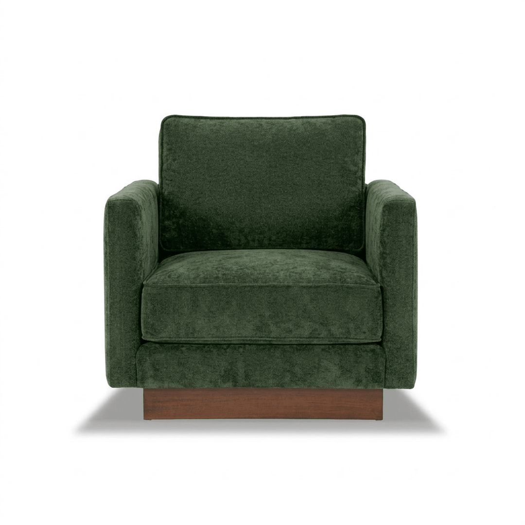 Highland Accent Chair in Canna Forest Green front view - modern accent chair - Whats New Furniture Portland OR