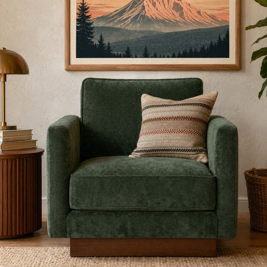 Highland Accent Chair styled in a bright mid-century modern Portland reading nook - Whats New Furniture