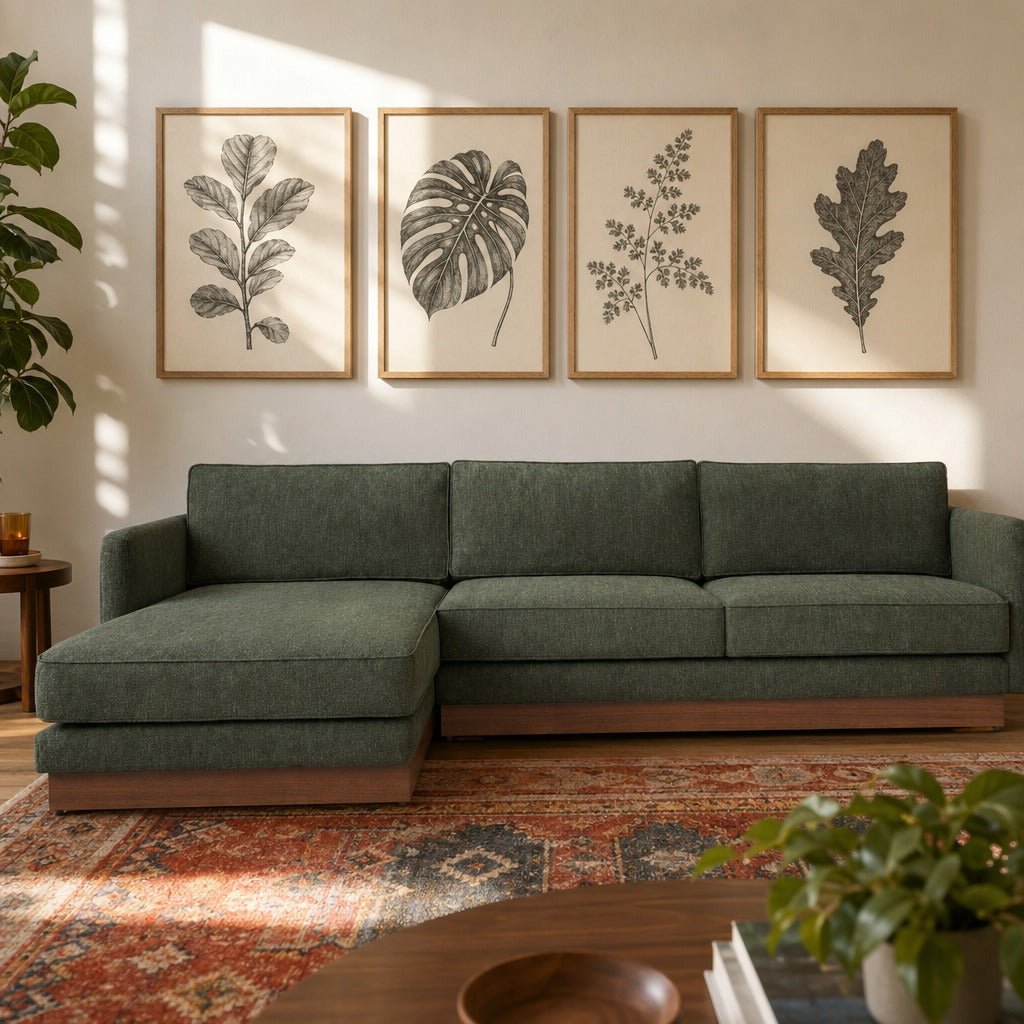 Highland Sectional styled in a bright mid-century modern Portland living room - Whats New Furniture