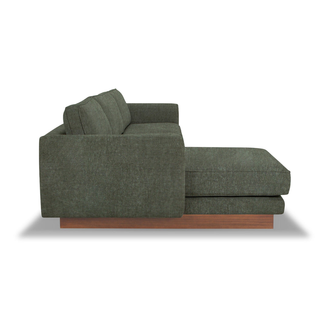 Highland Sectional in Canna Forest Green fabric - side profile - mid-century modern sectional - Whats New Furniture Portland OR