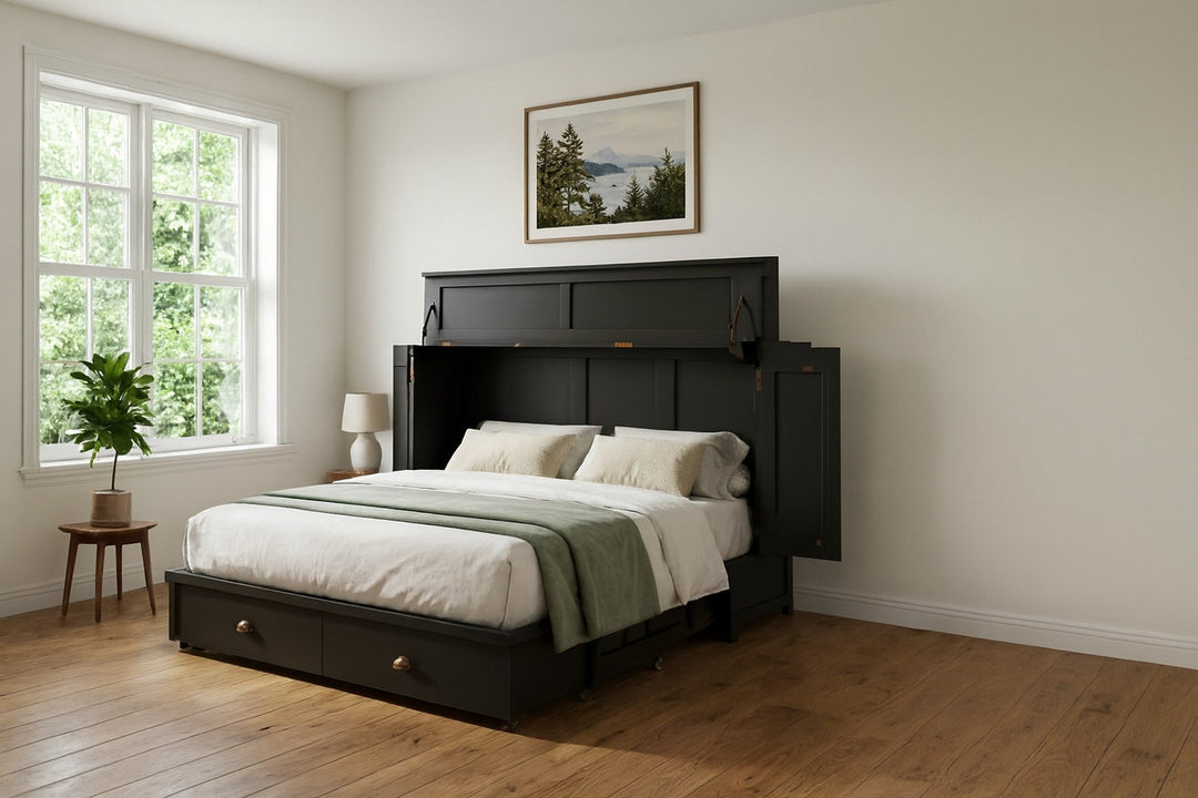 Artesian Black Murphy cabinet bed in serene Portland guest bedroom - Whats New Furniture