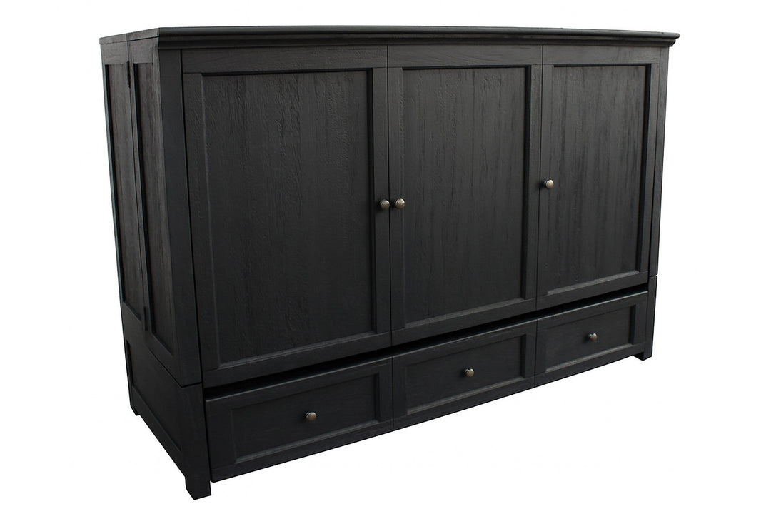 Murphy cabinet bed in New Traditions Black finish, closed as a compact cabinet - solid wood with charcoal-black shaker doors - Whats New Furniture Portland OR