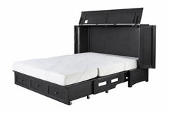 Murphy cabinet bed in New Traditions Black fully open with queen memory foam mattress - charcoal-black shaker finish, Whats New Furniture Portland