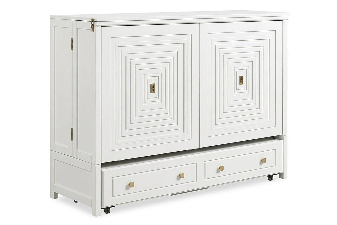Murphy cabinet bed in Milan White finish closed as a compact cabinet - solid mahogany with diamond-pattern raised-panel doors, painted white finish - Whats New Furniture Portland OR