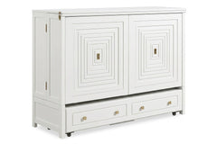 Murphy cabinet bed in Milan White finish closed as a compact cabinet - solid mahogany with diamond-pattern raised-panel doors, painted white finish - Whats New Furniture Portland OR