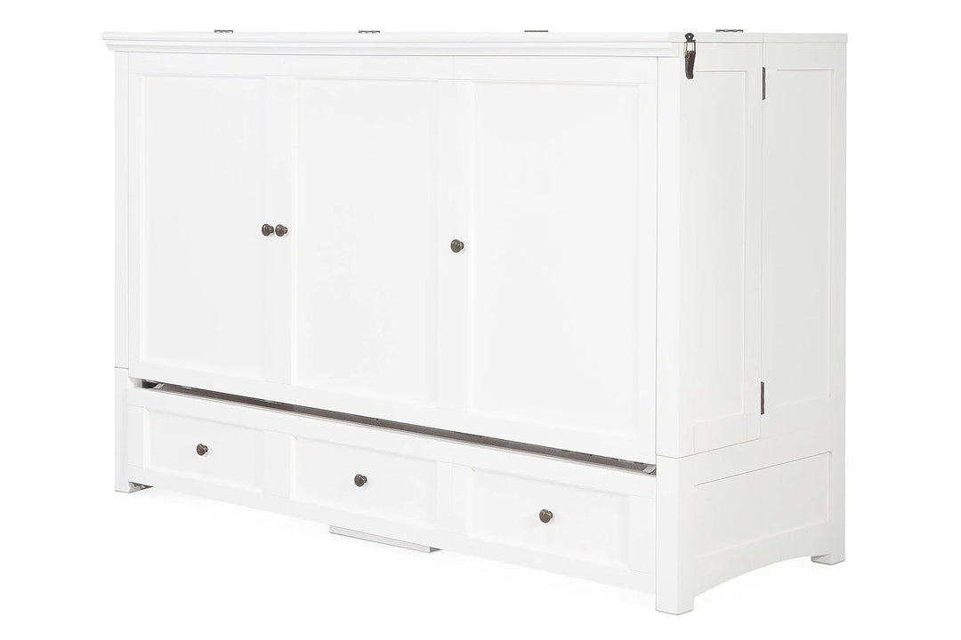 Murphy cabinet bed in New Traditions White finish, closed as a compact cabinet - solid mahogany with white shaker doors - Whats New Furniture Portland OR