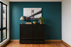 Artesian Black Murphy cabinet bed in bright Portland mid-century modern room as a credenza - Whats New Furniture