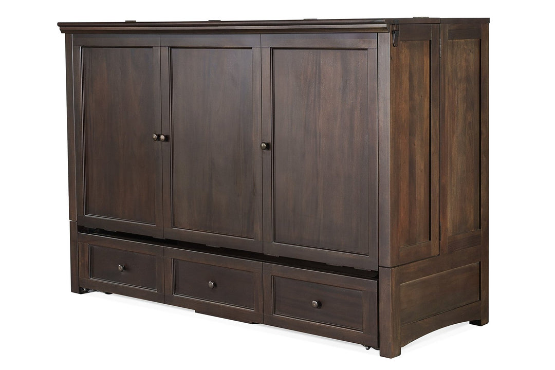 Murphy cabinet bed in New Traditions Espresso finish, closed as a compact cabinet - solid wood with espresso-stained shaker doors - Whats New Furniture Portland OR